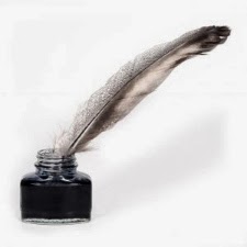 Ink bottle and feather